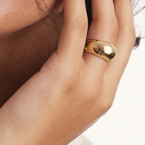 Chunky Gold Dome Ring Waterproof Non-Tarnish Statement Ring for Everyday Wear - Picture 2 of 14